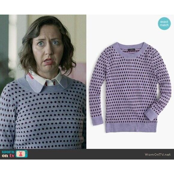 J Crew Tippi Sweater in Jacquard Dot in French Purple Cabernet Sz. L EUC - Picture 6 of 7